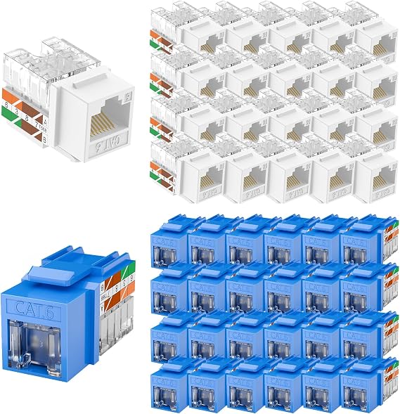 VCELINK Dust Cover Cat6 Keystone Jacks Slim Profile 25-Pack with UL-Listed Cat6 Keystone Jacks 25-Pack