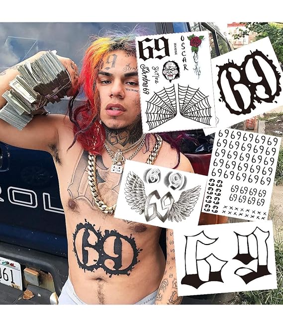 Tekashi 6Ix9Ine Tattoo Set | 69 tattoos Temporary Tattoos | Halloween Costume | Skin Safe Over 70 Tattoos