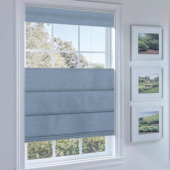 No Drill TDBU Roman Shades,Blackout-Blue,Custom Size