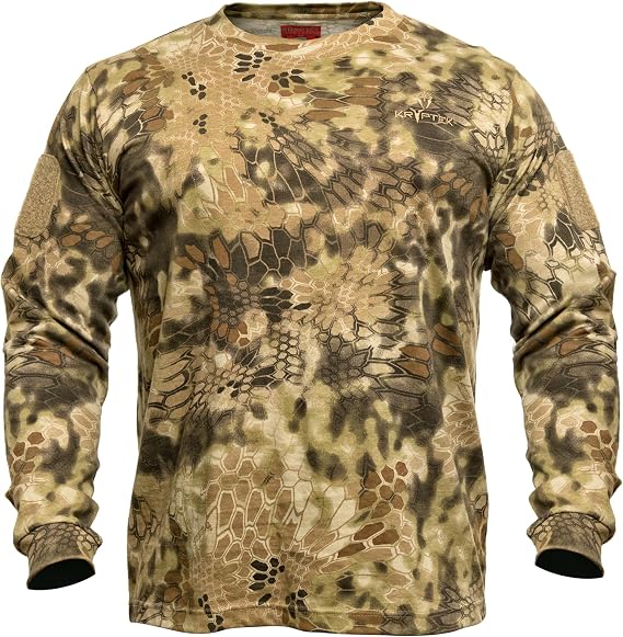 Kryptek Stalker II Long Sleeve Shirt for Men, Lightweight Cotton Camo Hunting Tactical Crewneck Outdoor Top