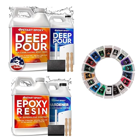 Upstart Epoxy's Ultimate DIY Epoxy Resin Kit Bundle - Includes 2-Gallon Table Top Epoxy Resin, 3 Gallon Deep Pour, and 18 pcs Mica Powder Set - Woodworking, Table Tops, Jewelry, DIY Project, Bar Tops