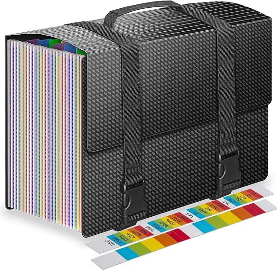 File Organiser Document Organiser Box Files Folder with Handle,25 Pockets Expanding File Folders for Paperwork A4,Expandable Filing Box,Document Folder Paper Organiser for Home School and Work,2 x Tab