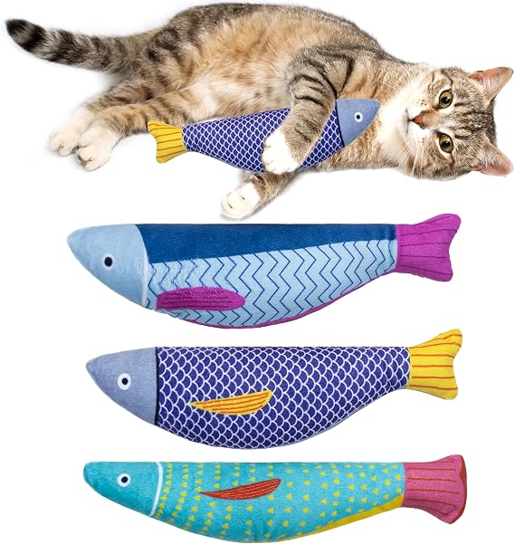 Soft Catnip Toys Fish, 3 Pack Bell Sound Cat Toys for Indoor Cats