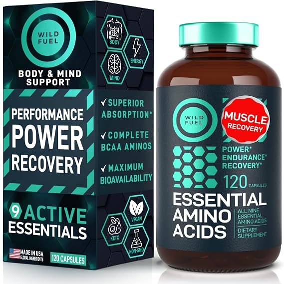 Essential Amino Acids Supplement - All 9 EAAs with BCAAs Amino Acids (Leucine, Lysine, Valine, Threonine) - 3,000mg Per Serving - Muscle Growth, Power, Recovery - 120 Vegan, Caffeine Free Capsules