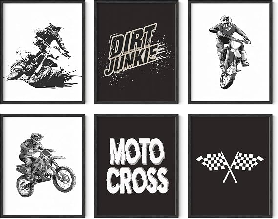 Summit Designs Motocross - Motocross Gifts, Decor For Bedroom Wall, Posters For Wall, Dirt Bike Decor, Art, Bike Art - Unframed Set Of 6 (8x10) Prints