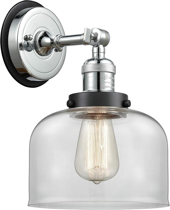 Innovations 203PC-BPBK-HRBK-G72 Transitional One Light Wall Sconce from Franklin Restoration Collection in Chrome Finish,