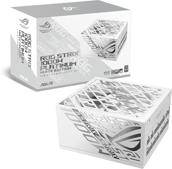 Asus ROG Strix 1000W Platinum White PSU, Fully Modular, 80+ Platinum, ATX 3.1, PCIe 5.0, GaN MOSFET, Intelligent Voltage Stabilizer