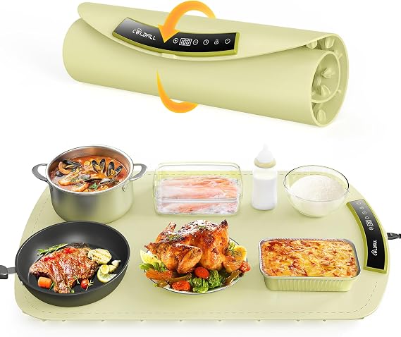 Warming Mat for Food - Electric Warming Tray with 8 Temperature Settings, Full-Surface Heat in 5s, 4 Hours Auto Shut-Off, for Parties, Buffet & Thawing