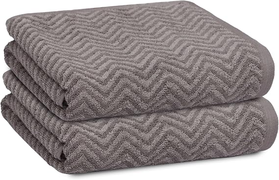 2 Pack Chevron Hand Towel, Bath Towel, and Bath Sheet Towel, Quick Drying, Great for Bath, Shower, or Pool Excellent Coverage and Absorbency. (Steeple-Gray, Hand Towel)