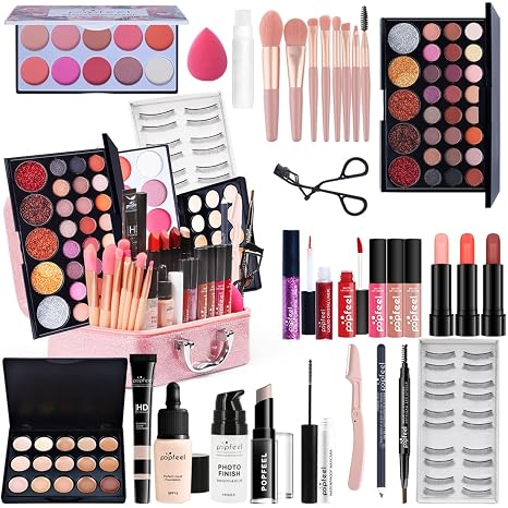 Professional Makeup Sets MKNZOME Vanity Case Make-Up Set Women's Make-Up Set Makeup Palettes Cosmetics Eyeshadow Lip Gloss Birthday Christmas Gift Set