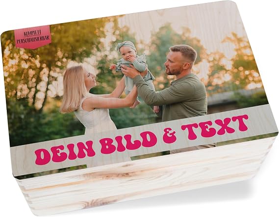 Wooden Box Memory Box - Picture - Family Photo Box with Text Gift Box Family Photos Storage Box for Photos Family - 30 x 20 x 14 cm - Wood - Photo Storage Box