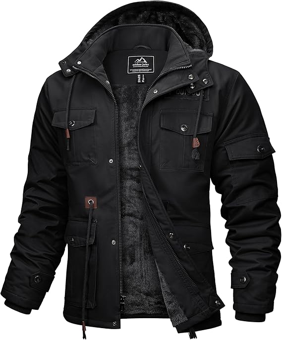 MAGCOMSEN Men's Winter Jacket Cotton Fleece Lined Warm Jackets Work Cargo Military Coats with 6 Pockets
