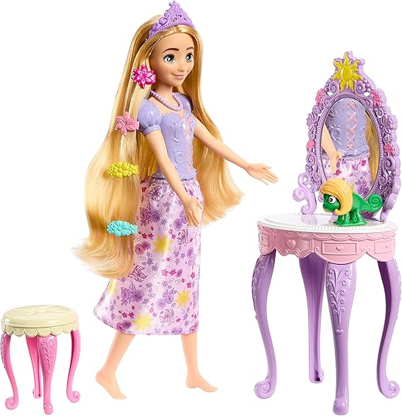 Disney Princess Toys, Rapunzel Doll with Vanity, Pascal and 10 Accessories, Inspired by the Disney Movie, HLX28