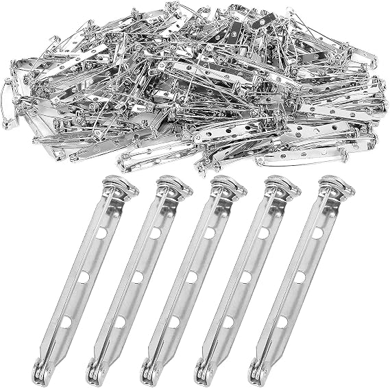 200 Pcs Silver Safety Pins 1.5 Inch (38mm) Pins Findings Backs Pin Back Clasp Brooch Bar Safety Pin with 3 Holes Safetys Locking for Making Corsage, Name Tags, Badges, Citation Bars