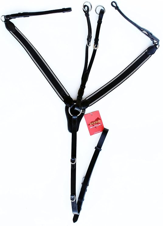 Horse English Padded Leather Riding Tack Stretchable Nylon Black Breastplate 803880BKF