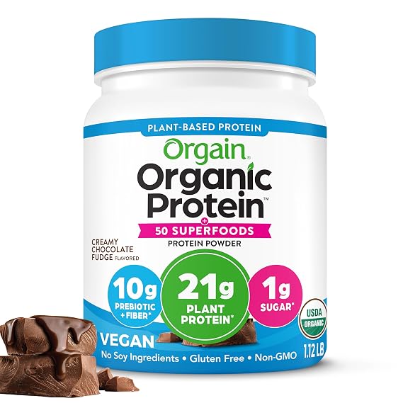 Orgain Organic Vegan 21g Protein + Superfoods Powder, Chocolate, 1.12lb