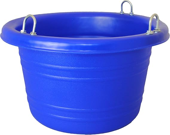 Horsemen's Pride Horse Feed Tub, Small, 18 Quarts, Blue | Heavy-duty 18-quart horse feed tub with 3 U-bolts to hang or ground-feed, made in the USA