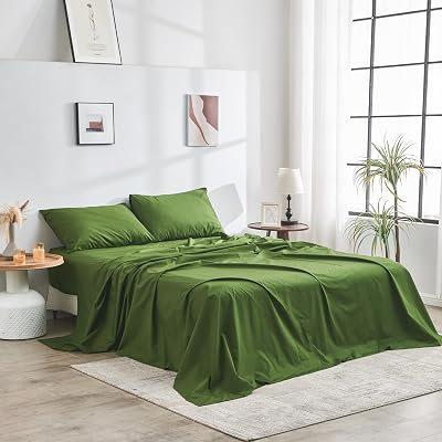 DOZ 100% GOTS Certified Organic Cotton Sheet Set, Crisp Percale Weave, Long Staple, Breathable, Matte Finish, Hotel Style, Durable, 3pc 2 Pillowcases 1 Fitted Forest, Queen
