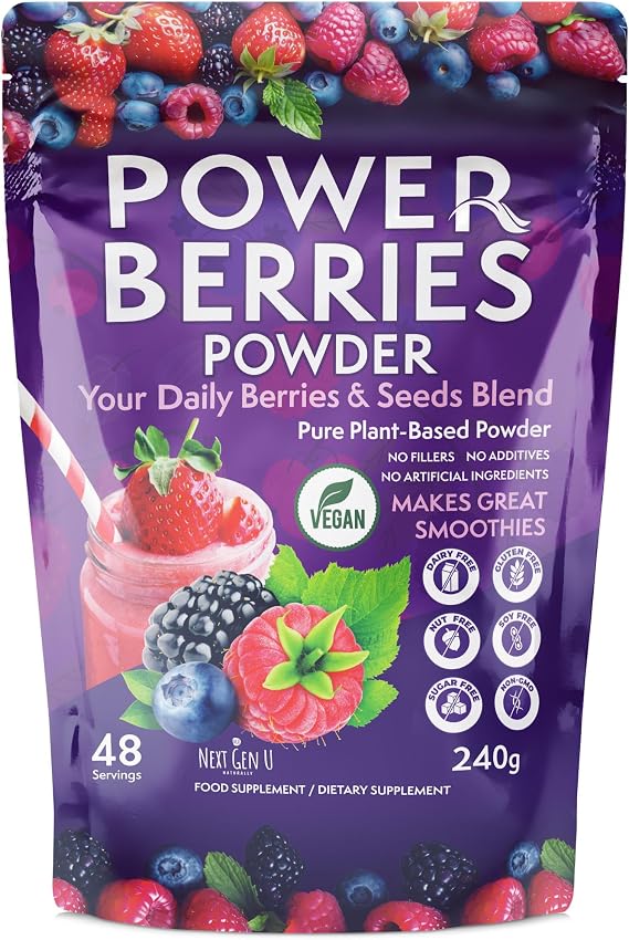Super Berry Powder - 1 Pack, 240g - Immune Support - Food Supplement - Superfood Berries - Smoothie Mix for Shakes - Healthy Boost for Detox Juice Beverages or Any Drink - by NextGenU