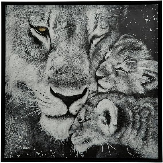 Hobby Lobby Lioness & Cub Black & White Canvas Wall Art, 22x22 inches, Square Format, Spring