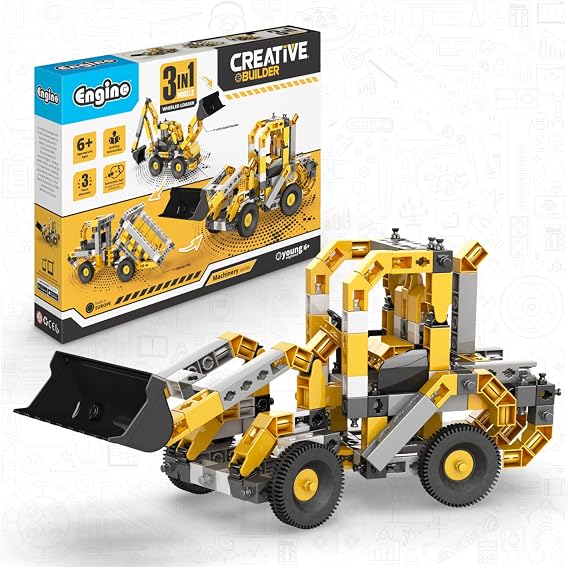 Engino: Creative Builder - 3-in-1 Wheeled Loader - Multimodel Vehicle Brick Set, Machinery Series, Snap Assembly, Engineer Construction, STEM, Kids 6+
