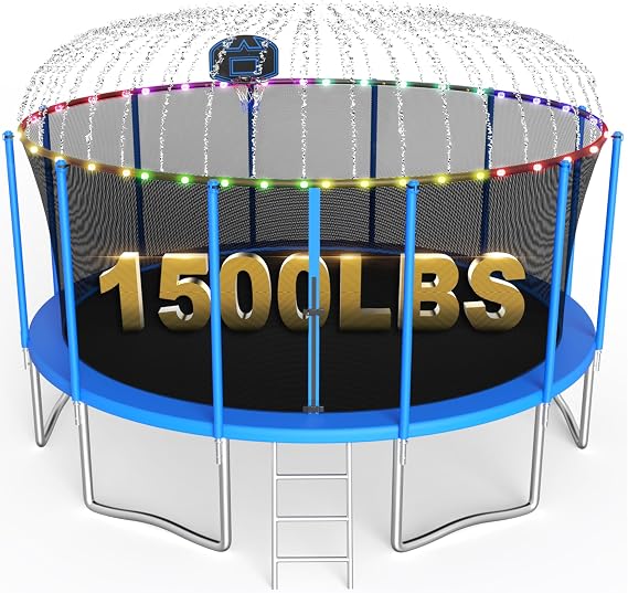 SKYUP Outdoor Tranpoline for Kids with Basketball Hoop, Light &Sprinkler