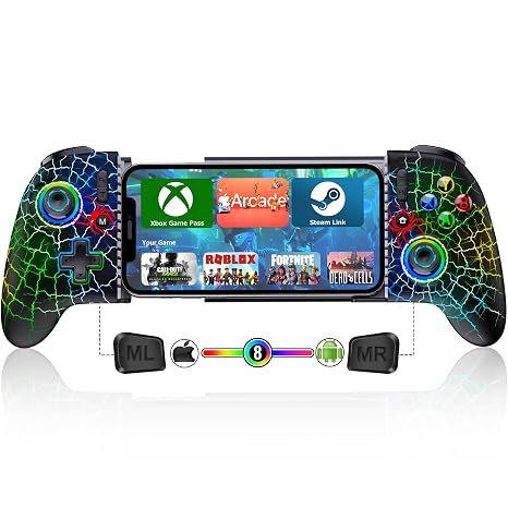 Mocagen Phone Controllers for iPhone/Android/Switch/Oled/Switch 2 - Hall Effect Joysticks & Triggers, Mobile Gaming Controller with 7 RGB Light, Macros, Turbo, Keylinker APP, Mac