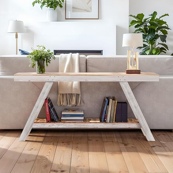 60 inch Solid Wood Console Table (White)