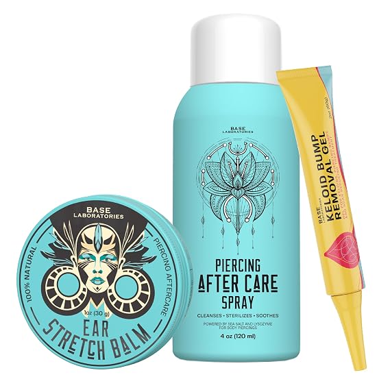 Piercing Aftercare Kit Keloid Bump Removal Gel, Ear Stretching Balm, and Sterilizing Saline Spray Bundle | Complete Piercing Bump Care for Clean, Smooth, and Healthy Stretching