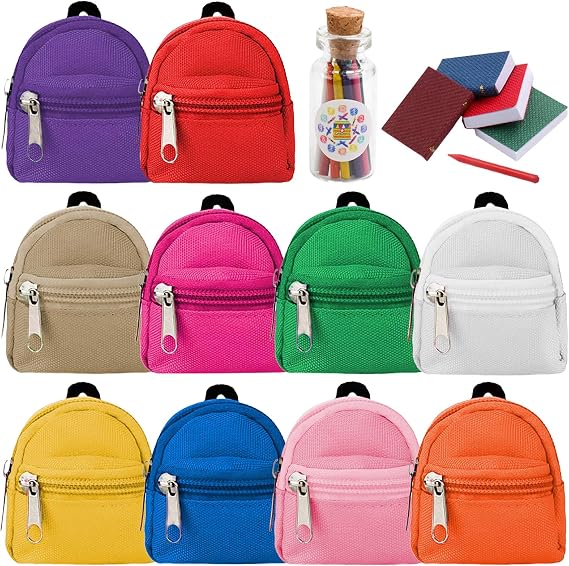 SOTOGO ONEST 15 Pieces Dolls Accessories Include 10 Pieces Mini Doll Backpacks Cute Zipper Bags and Several Mini Doll Books and Paintbrushes