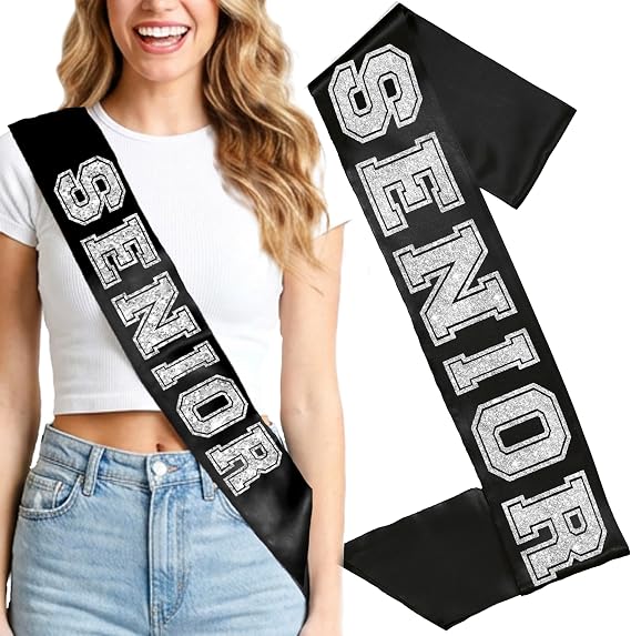 RhinestoneSash Senior 2027 Sash Black - REDUCED WRINKLES PREMIUM GRADE SATIN Sashes - Graduation Party Supplies