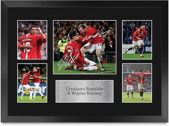 HWC Trading Cristiano Ronaldo & Wayne Rooney Printed Memorabilia Signed Autograph Photograph Display for Football Fans and Supporters - A3 Framed