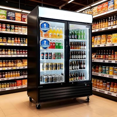 Lispin Glass Double - Door Upright Commercial Display Refrigerator with LED Top Panel - Suitable for Supermarkets, Restaurants, Convenience Stores, etc.