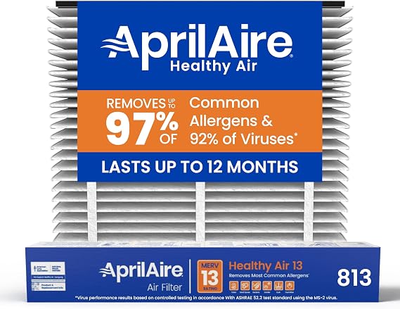 AprilAire 813 Replacement Filter for AprilAire Whole House Air Purifier 2025FG - MERV 13, Healthy Home Allergy, 20x25x4 Air Filter (Pack of 1)