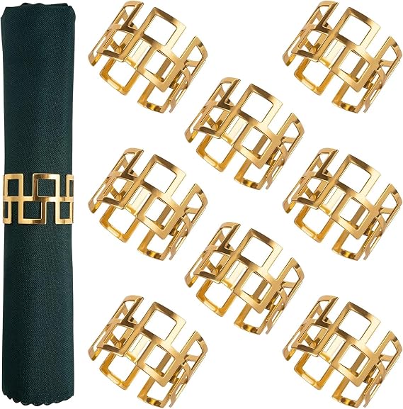 Christmas Napkin Rings- Set of 16 Gold Napkin Holder Round Metal Napkin Buckle for Xmas Holiday Party Dinner Wedding Dining Table Decoration