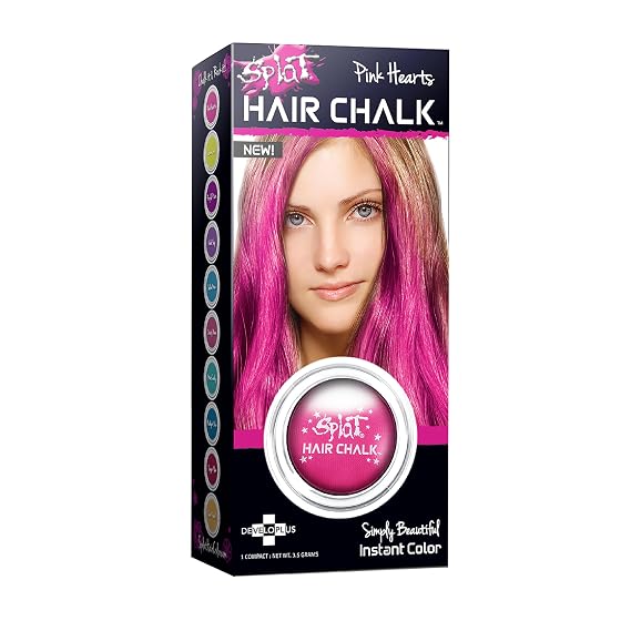 Splat Pink Hearts Hair Chalk, 1 Compact, Temporary Hair Color Glides on Easily for Fun Pops of Color, Washable Hair Color Chalk Shampoos Out, Cruelty Free & Vegan