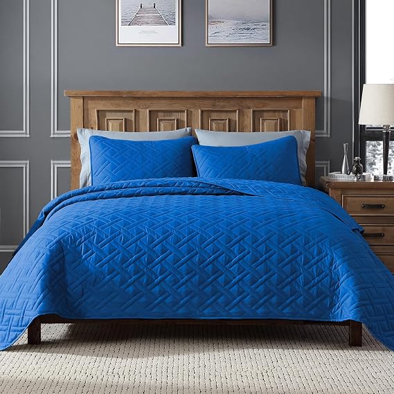 ClevaHome King Size Quilt Set, 3 Piece Lightweight Bedspreads, Royal Blue
