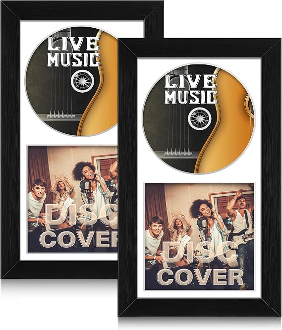 CD Display Frame,12X6.8"Album Cover Art and CD Frame, Black and White, 2
