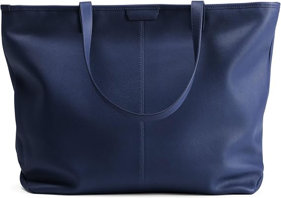 Leatherology Large Zippered Downtown Tote - Work & Travel Bag - Navy Blue