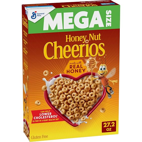 Cheerios Honey Nut Breakfast Cereal, Gluten Free, Mega Size, 27.2 oz
