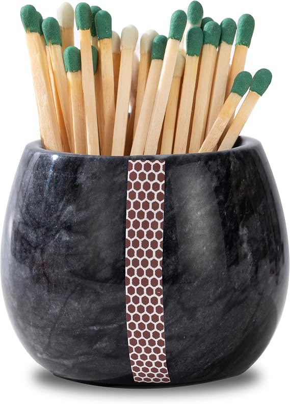 Decorative Marble Match Holder - Matches Box for Long Matches Sticks- Matches in a Jar with Striker(Wooden Matches Not Included)