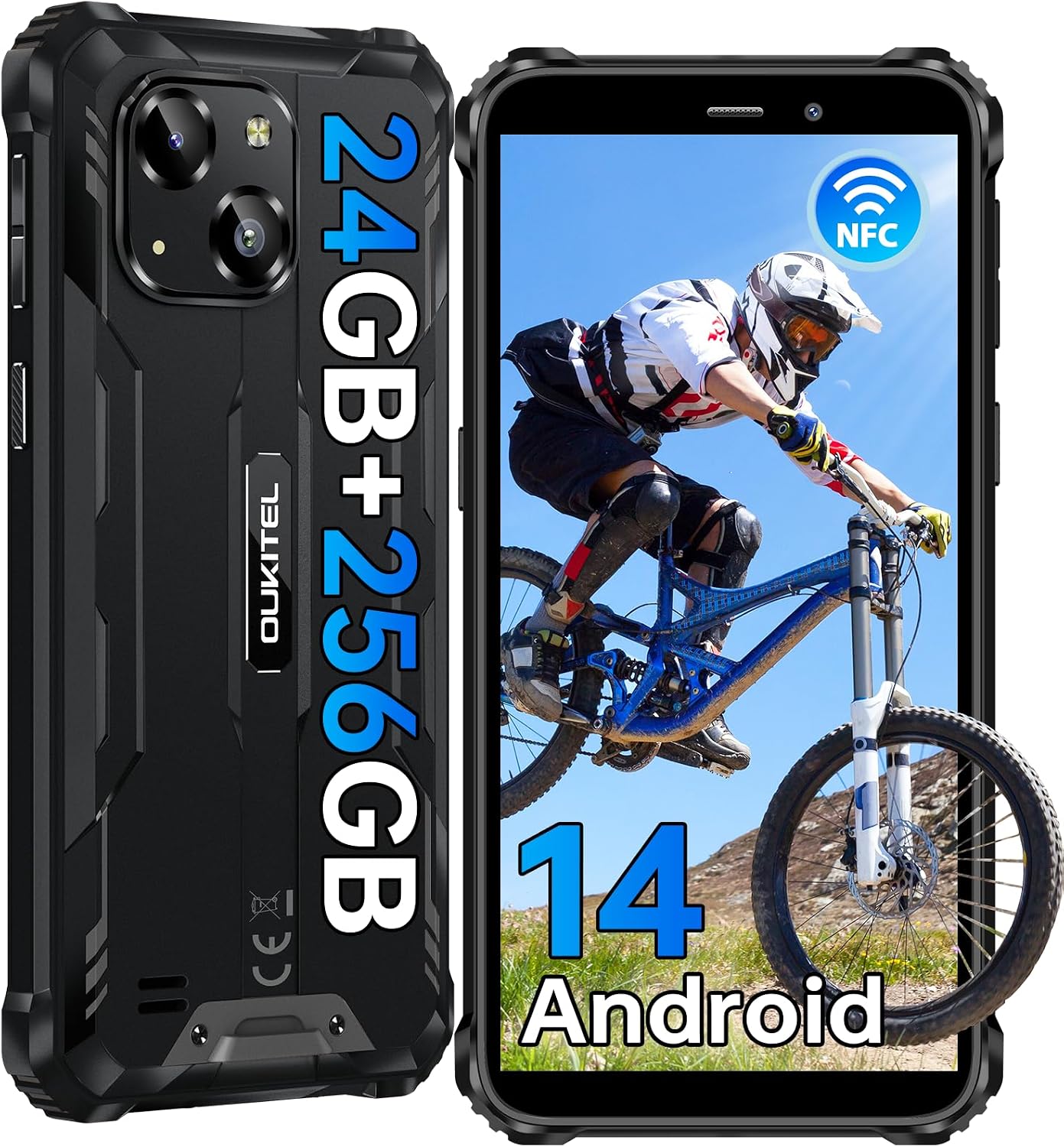 OUKITEL WP32 PRO Outdoor Smartphone Android 14 24 618 GB RAM  256GB ROM1TB Outdoor Mobile Phone Without Contract 6300mAh 20MP Camera 6.0 Inch HD IP68 Waterproof Construction Site Mobile