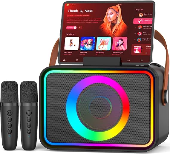 Karaoke Machine 2 Microphones: Karaoke System with 2 Karaoke Microphones – Portable Bluetooth Karaoke Box Speaker for Adults Children Live Mixing Console Gift for Christmas Birthdays
