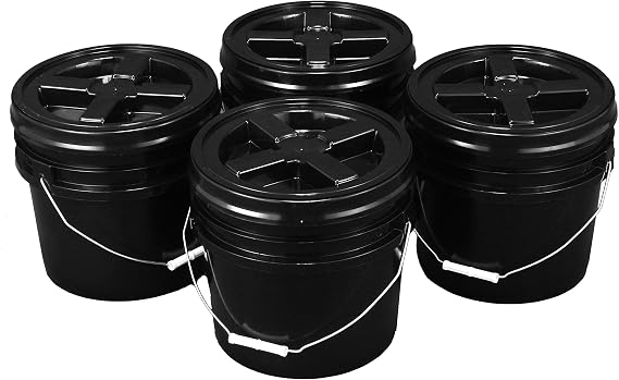 Bucket Kit, Four Black 3.5 Gallon Buckets with Black Gamma Seals