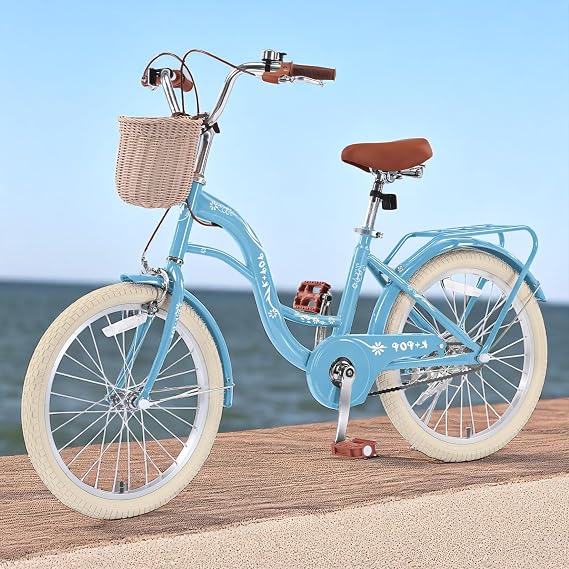 Girl Bike with Basket, 20 Inch Kids' Bicycles for Kids Ages 5-13 Princess Girls Kids Bike-Children Bicycle Single Speed Girls Bikes with Carbon Steel Frame, Multiple Colors