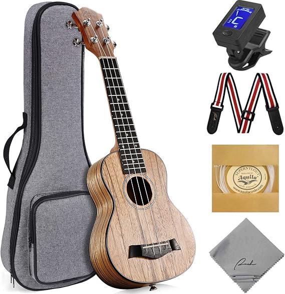 Ranch 21 Inch Soprano Ukulele, Walnut Starter Kit with 12 Online Lessons