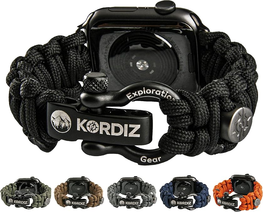 KORDIZ Survivor - Nylon Paracord Apple Watch Band Compatible with Apple Watch ULTRA 3, ULTRA 2 / 1 [49mm] & Series 11, 10, 9, 8, 7-1, SE3, SE2, SE [46mm 45mm 44mm 42mm] - with Stainless Steel Adjustable Shackle