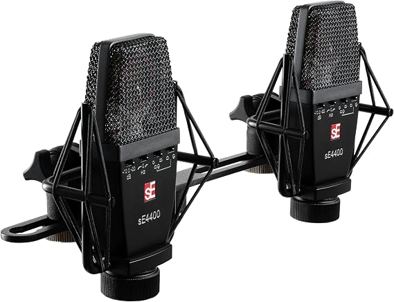 SE ELECTRONICS sE4400 Multi-Pattern Large Diaphragm Condenser Microphone with Gold Capsule, Pads & Low-Cut Filters & Shockmount - Professional Studio Recording Microphone (Matched Pair)