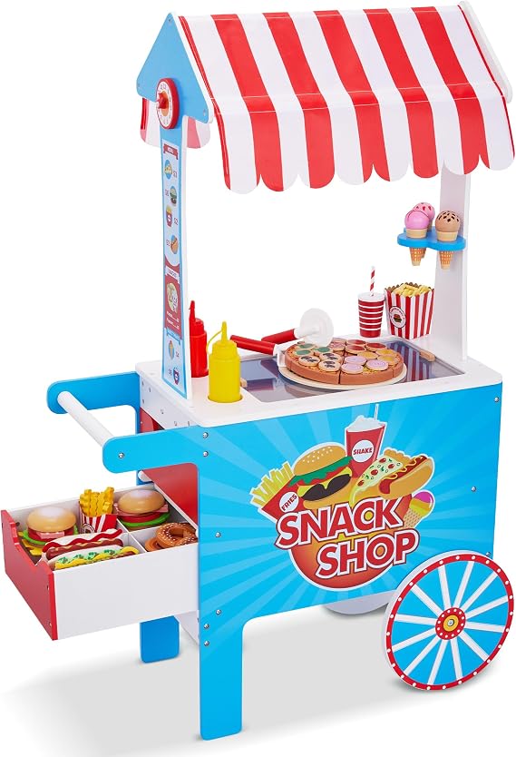 Lil' Jumbl Play Cart, Wooden Sweet Treats Playset, 125+ Food Accessories