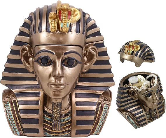 Ebros 5.5" Tall Ancient Egypt King Tut Pharaoh Bust With Royal Nemes Decorative Keepsake Box Statue Jewelry Utility Trinket Stash Container Figurine Egyptian Historical Ruler Son Of Horus